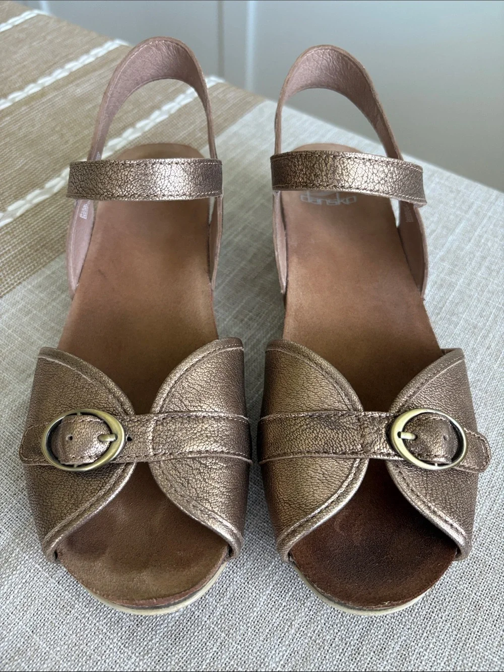 Dansko Bronze Metallic Slingback Wedges